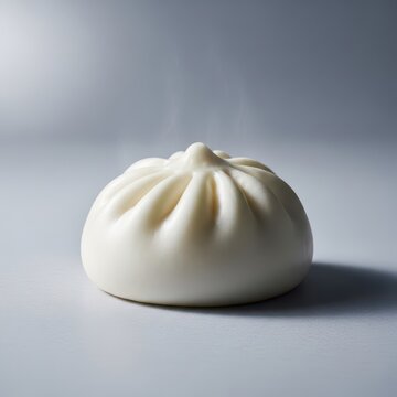 Fluffy white steamed bao buns, traditional Asian dim sum street food, presented simply on a clean background, cuisine, background, street food