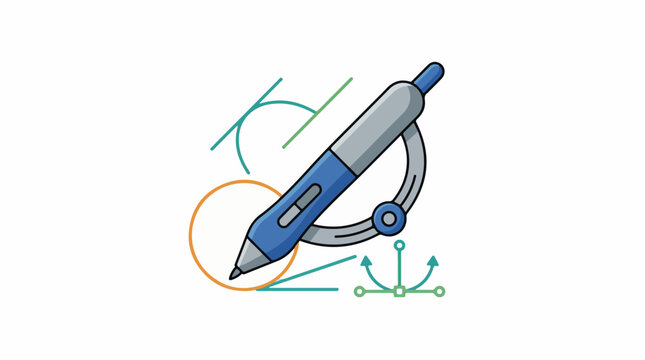 A digital illustration of a blue and gray mechanical pencil with a compass