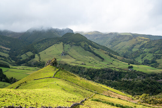 Typical landscape of Flores Island, Azores, Portugal.

