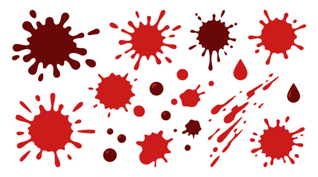 Red liquid splatter and drop set isolated on white