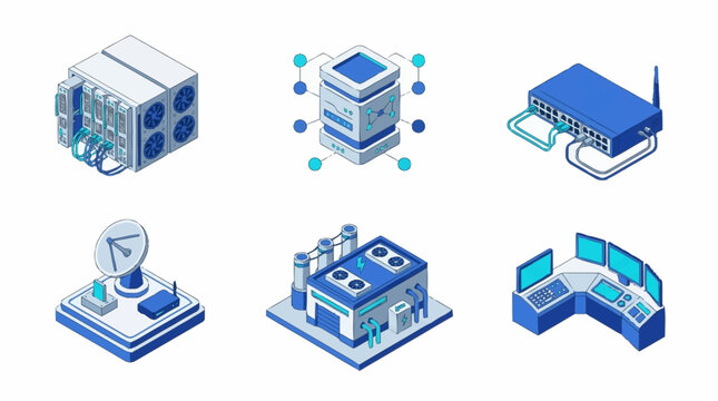 Isometric Technology Data Center and Server Room Icons.