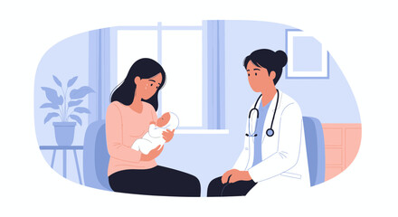 Fototapeta premium Mother and Baby Visit Doctor for Healthcare Checkup - Illustration