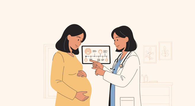 Pregnant Woman Consults Doctor About Health and Pregnancy Timeline