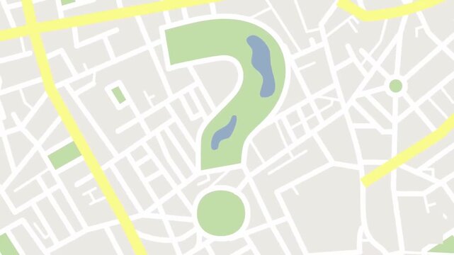 Animated Map Navigation with Question Mark, 2D Motion Graphic of GPS Tracking and Finding Location, Lost and Searching Concept