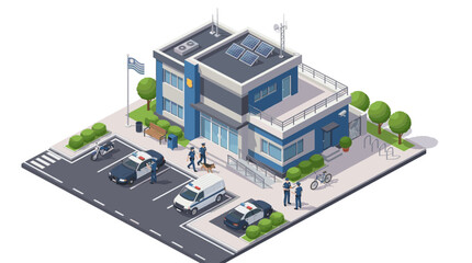 Fototapeta premium Police Department Building Isometric Flat Vector Illustration