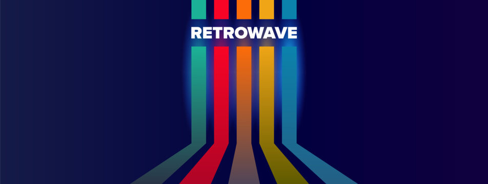 Retrowave Abstract Background with Colorful Neon Stripes &ndash; 1980s Synthwave Vector Banner