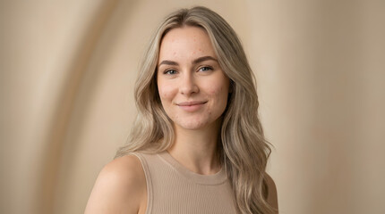 Naklejka premium Portrait of Smiling Young Woman with Long Blonde Hair