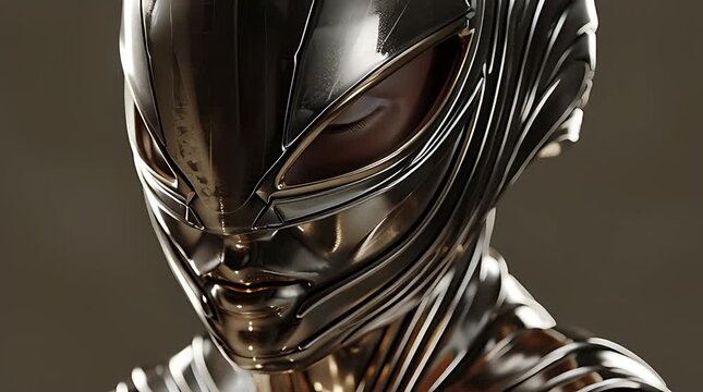 Futuristic Robot Head Close Up Metallic Design.