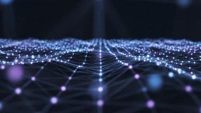 Abstract digital network with glowing blue and purple nodes