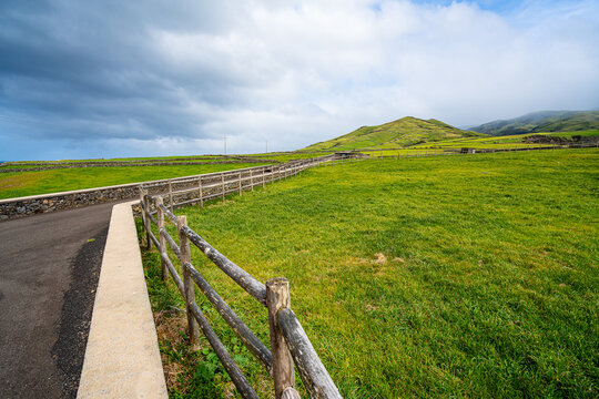 Access road to the Albernaz lighthouse, Flores Island in the Azores, Portugal.