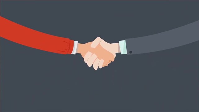 2D Animated Business Handshake Close Up, Corporate Agreement Partnership and Deal Success Flat Graphic Illustration