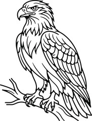 Fototapeta premium Detailed Eagle Perched on Tree Branch Vector Line Art