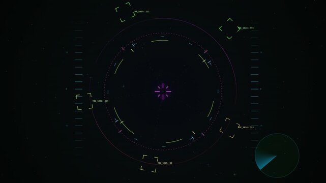 Futuristic Digital Radar Interface Tracking Objects in Deep Outer Space