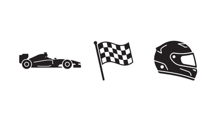 Naklejka premium Racing Car Silhouette With Checkered Flag And Helmet For Motorsport Concepts