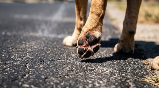Dog paw on hot asphalt representing danger of extreme summer heat