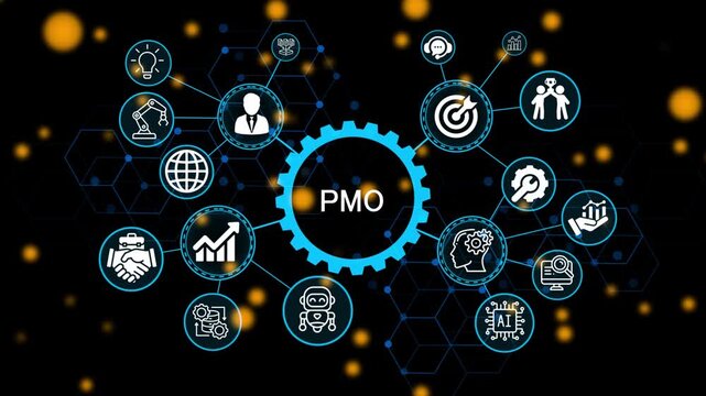  PMO business and technology concept. Financial success concept on virtual screen. Business, Technology, Internet and networking concept. 4k animation video 