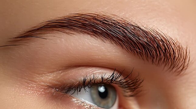 Close up of a perfectly shaped brown eyebrow and eye detail.