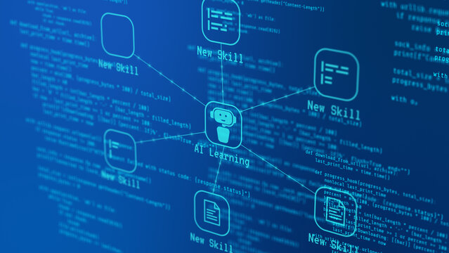 AI agent skill concept, machine learning model execution, knowledge repository access, and futuristic system design framework, intelligent code workflow automation, data processing