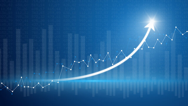 Stock market rise up arrow growth glowing line chart exchange economic money graph profit finance success volume value increase