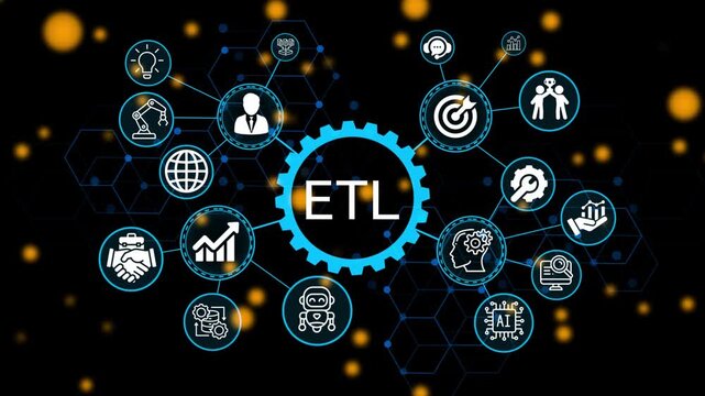  ETL business and technology concept. Financial success concept on virtual screen. Business, Technology, Internet and networking concept. 4k animation video 