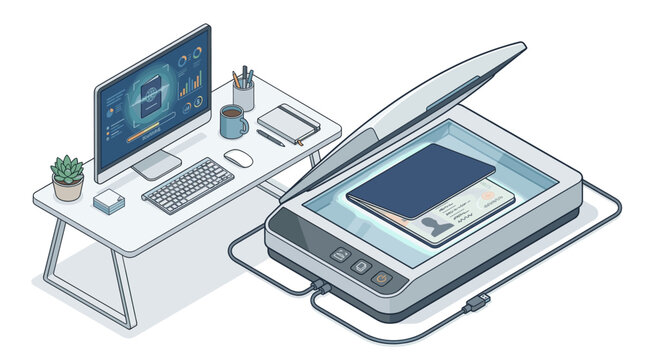 Passport Scanner Isometric Flat Vector Illustration