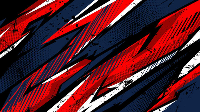 Red and navy blue chunky geometric racing background design.