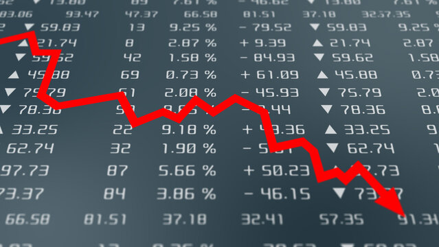 Decrease in stats and economy concept showing financial decline, business recession, market loss, investment downturn, and economic crisis data visualization