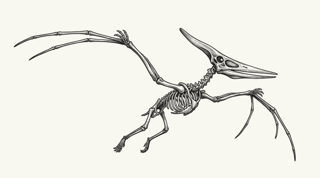 Pteranodon Dinosaur Skeleton Vintage Ink Engraving Illustration