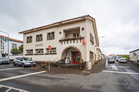 Post office building in Santa Cruz das Flores, Flores Island, Azores, Portugal.