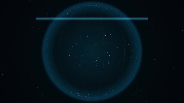 Digital sphere with scanning beam light effect rotating in dark background