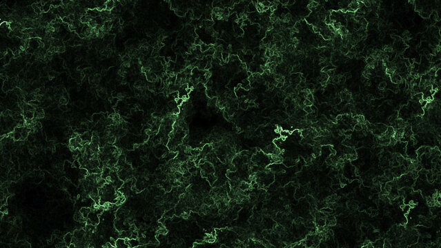 Dark green lightning strike effect background with neon lines. Dark tech background template with bioluminescent green root patterns.