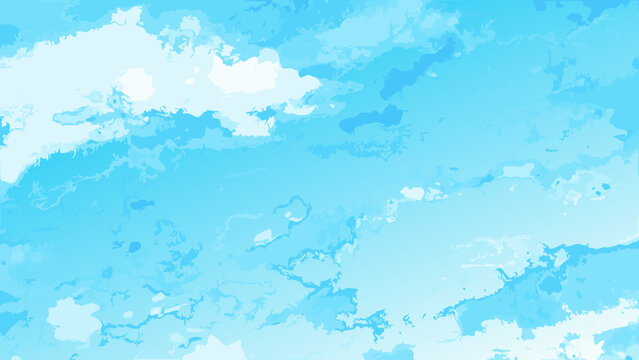 Painted sky with clouds a watercolor background in shades of blue
