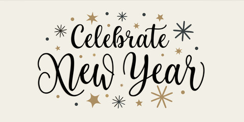 Cursive text with stars a new year celebration vector illustration © bashanti