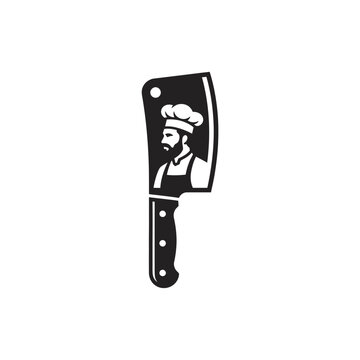 Black and white chef cleaver icon.