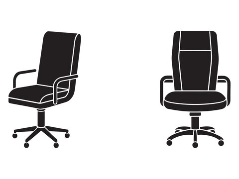 office chairs on wheels with armrests and high backrests in simple black and white design for interior or furniture concepts