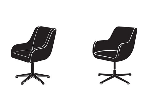modern office chairs with wheels and white outlines on a white background for interior design and furniture concepts