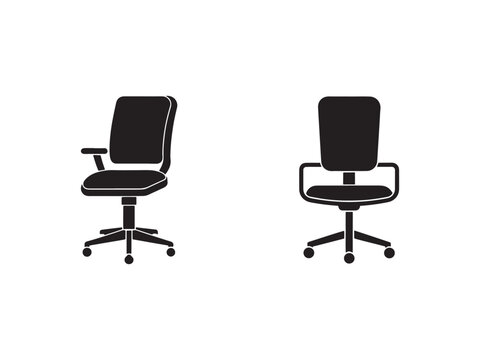 office chairs with wheels and armrests in black silhouette on white background