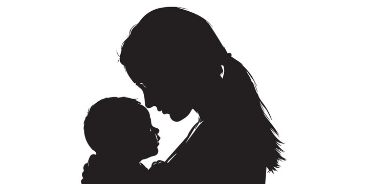 Silhouette of a woman and a child touching foreheads gently