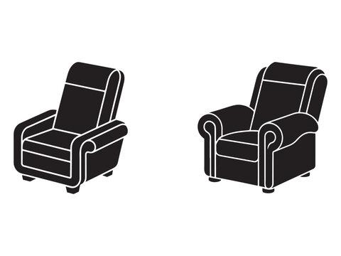 recliner armchairs with white outlines on a plain white background for interior design and furniture concepts