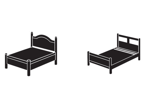 beds with different headboards  one with a curved top and the other with a flat top  isolated on white background