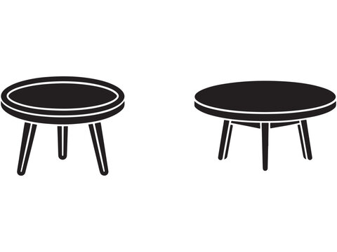 round tables with three legs each with white outline on white background  furniture icons