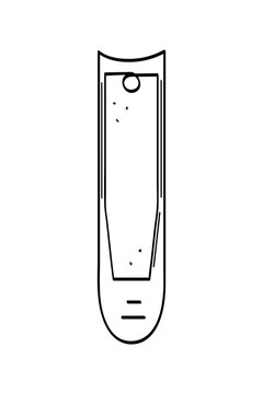 Nail clippers for manicure and pedicure, nail care in black isolated on white background. Hand drawn vector sketch illustration in doodle style. Health care, beauty.