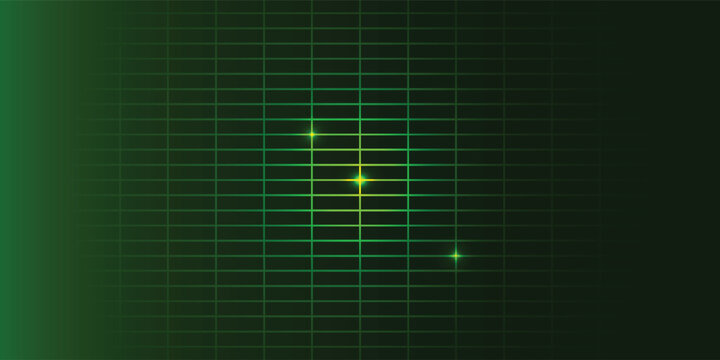 Green neon digital matrix grid background with glowing light flares and dark techno texture vector illustration