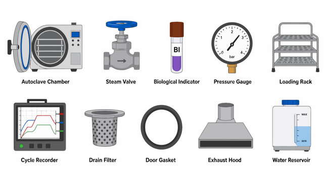 Collection of laboratory and industrial equipment icons.