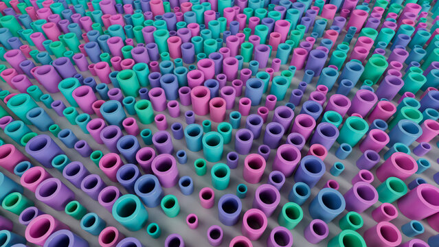 Multicolor cylinders in perspective. Abstract background wallpaper. Can be used as a texture or background for design projects, scenes, etc. 