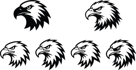 Fototapeta premium Black and White Bald Eagle Head Portrait Logo Icon Set Showing Six Different Size and Style Variations on White Background
