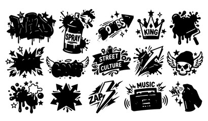 Urban Graffiti Design Elements with Spray Paint Shapes Vector Collection © MdMiraz
