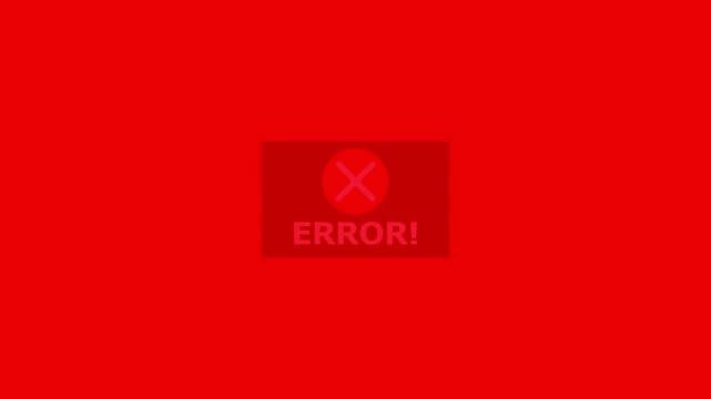 Error message alert animation with flashing red warning symbol and text notification system