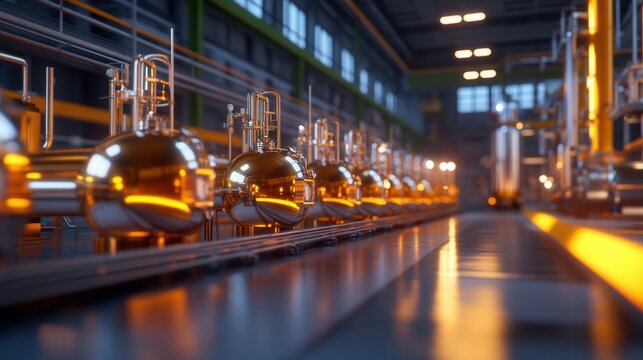 Chemical reactors in a refinery building showcasing advanced technology and industrial processes during daylight hours