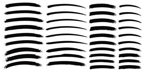 Collection of curved black ink brush strokes with abstract isolated creative collection decoration brushwork handmade artistic elemental © Manjur